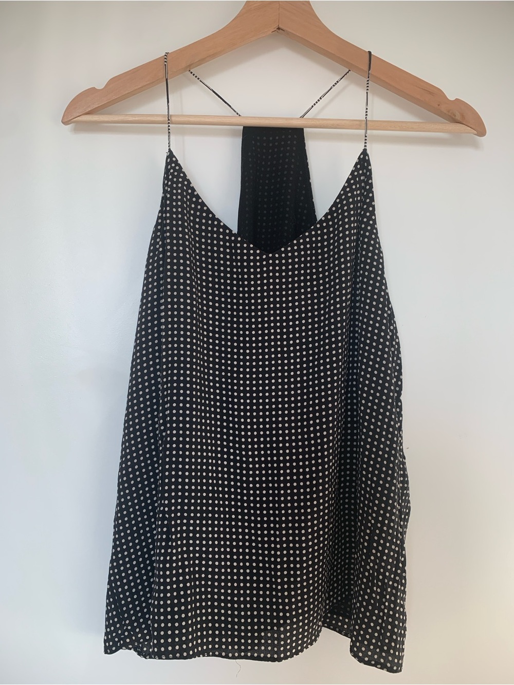 100% silk Black Polka Dot Spaghetti Strap Cami Top